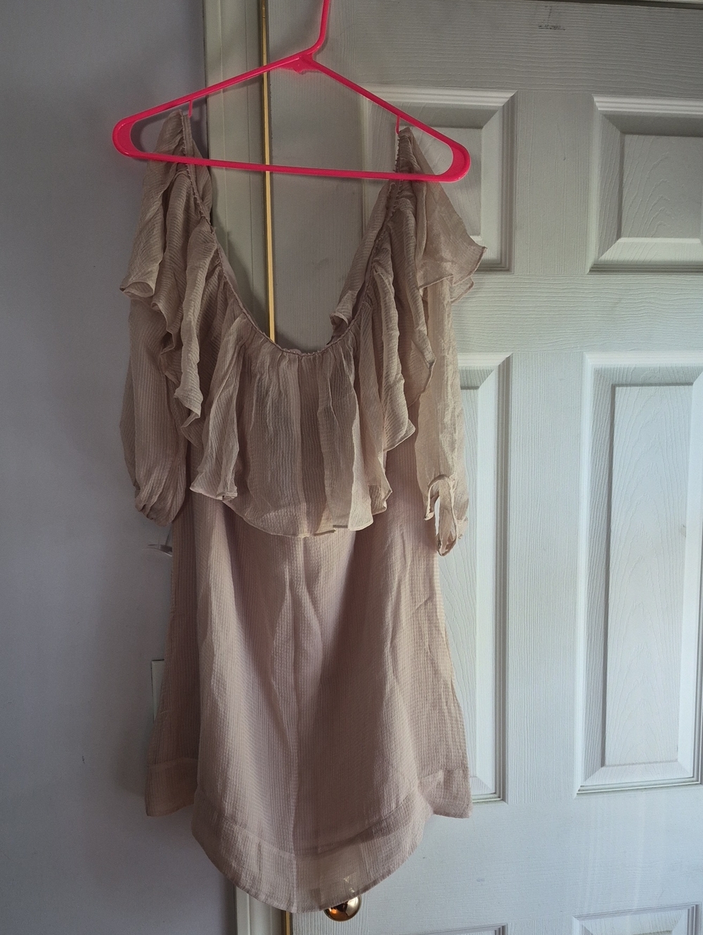 100% Silk Rebecca Taylor Blush Pink Off-Shoulder Ruffle Blouse